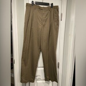 John Henry Size 36x32 Olive Green Pleated Front Cuffed Zip Up Dress Pants